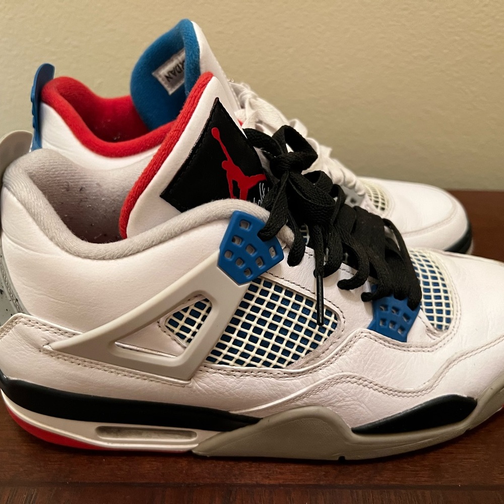 AIR JORDAN 4 RETRO SE WHAT THE 2019 CI1184-146 WHITE/MILITARY BLUE-FIRE RED - Picture 2 of 11